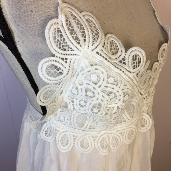 Zara Strappy Guipure Maxi Lace Dress XS Womans White V-neck Low Back Beach Boho - Picture 8 of 14